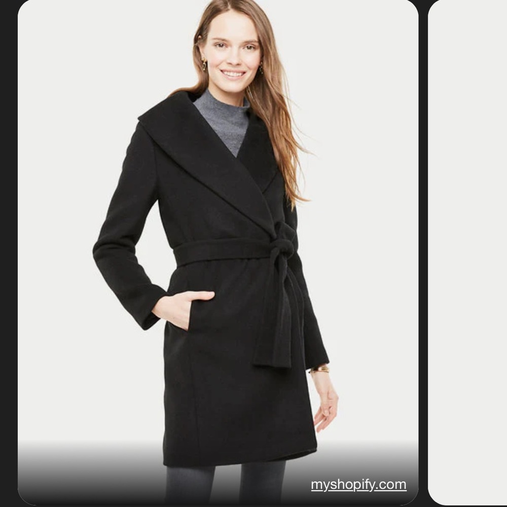 Ann Taylor wool blend black wrap coat size small